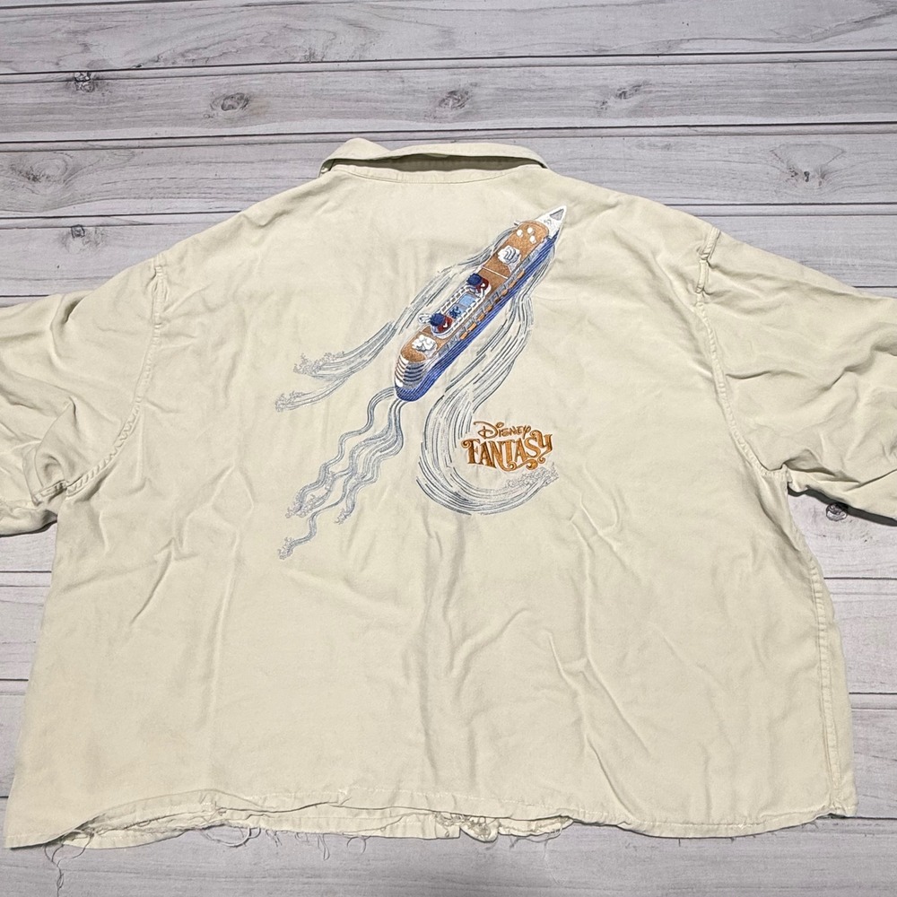 Tori Richard Disney Cruise Line Shirt Mens 3XL Cream Silk Blend Fantasy Cropped